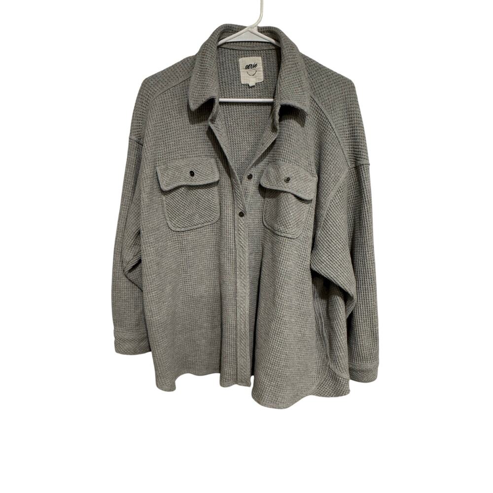 Aerie Gray Waffle Knit Oversized Shacket Button Front Shirt Jacket Size M